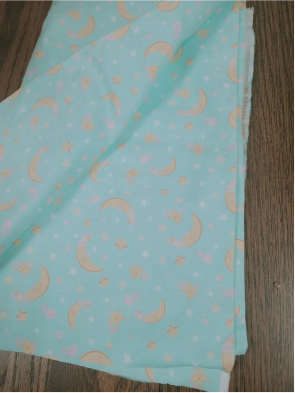 Vtg 2006 David Textiles Moon & Stars Flannel Fabric 2 Yds Nursery Aqua